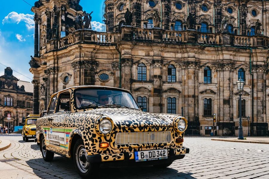 Dresden: Guided Sightseeing Tour in Classic Trabi Car - Starting at TrabiWorld and getting ready to drive