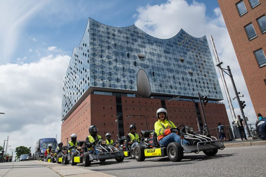 Hamburg: Panoramic Streetkart Tour - Crossing the Köhlbrand Bridge toward Hamburg’s port