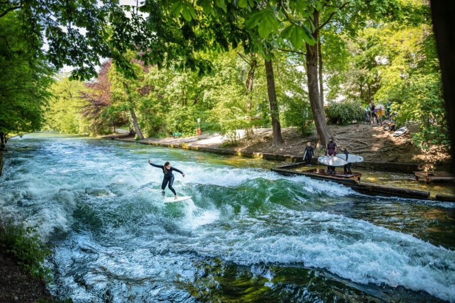 Munich Surf Experience Surfing In Munich Eisbach River Wave - Why the urban setting makes this special