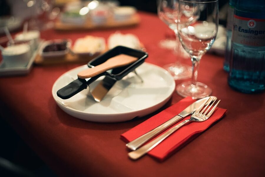 Stuttgart: Raclette Evening - The buffet: fish, sausages, cheese, and fresh sides